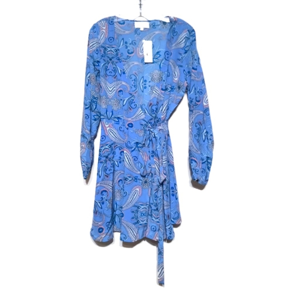 YUMI KIM Paisley Wrap Dress Silk Lavender Purple Pink Black Gold L 8 10 - Picture 8 of 11